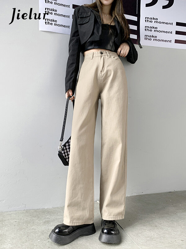 Джинсы Jielur женские с прямыми штанинами, модные джинсовые мешковатые брюки с завышенной талией, повседневные удобные штаны оверсайз, 2022
