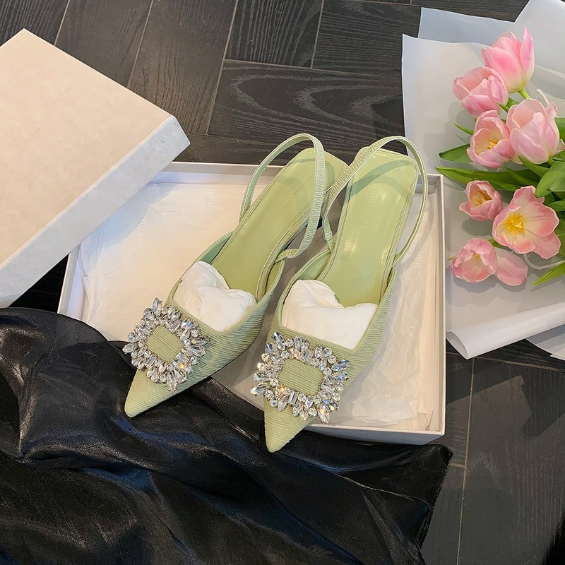 2022 novos sapatos femininos apontados dedo do pé raso nude rosa diamante sapatos de salto baixo volta tiras sapatos femininos