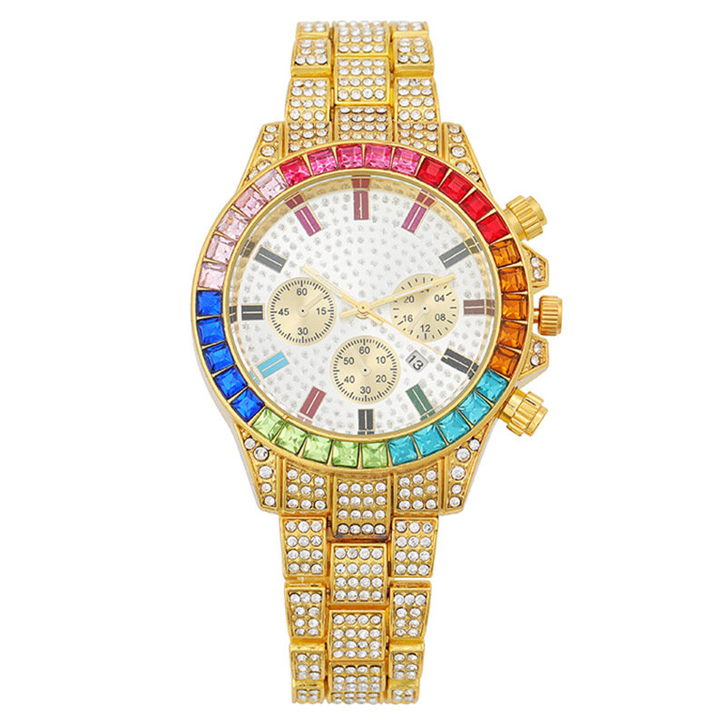 Reloj de pulsera de cuarzo para hombre y mujer, cronógrafo de lujo con calendario de diamantes, envío directo, 2022