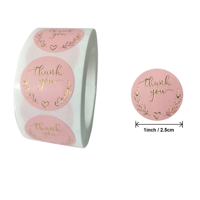 50-500 szt. Różowa etykieta biznesowa okrągłe naklejki papierowe śliczne dziękuję naklejki do pakowania wypieków pieczęć etykiety naklejki papiernicze