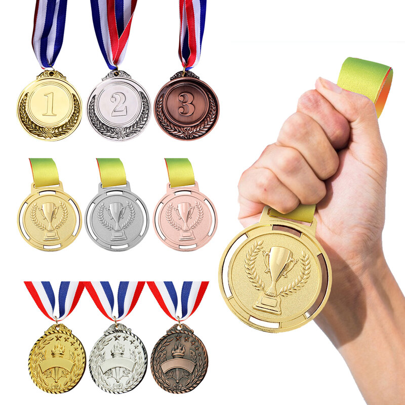 الذهب والفضة البرونزية جائزة ميدالية الفائز مكافأة تشجيع شارة المسابقات جوائز في الهواء الطلق الاطفال ألعاب لعبة مع الشريط المدرسة الطرف