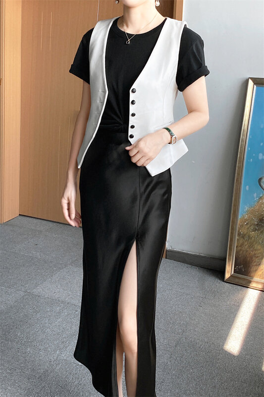 Chaleco de piel de oveja auténtica con botonadura única a la moda para mujer, nuevo estilo 2022