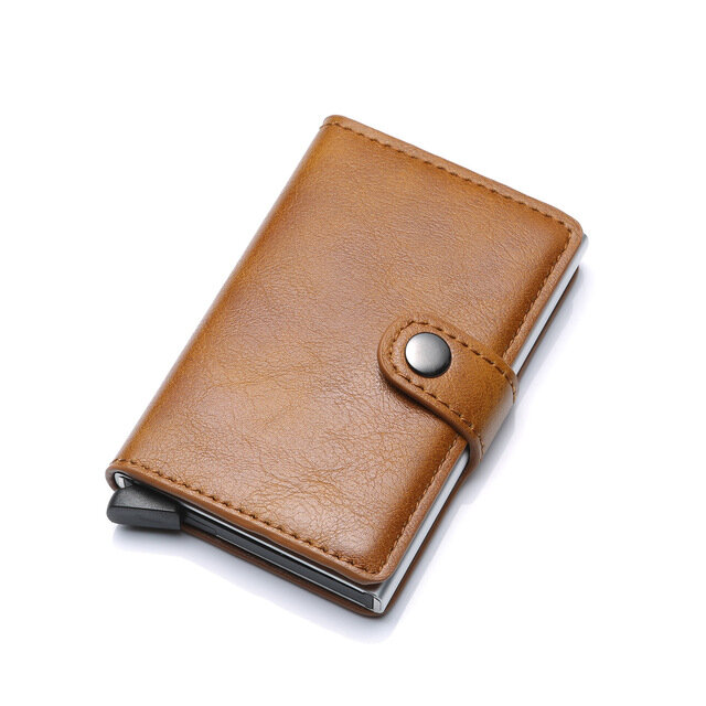 Porte-cartes de crédit en cuir pour hommes et femmes, portefeuille de carte bancaire, automatique, Double métal, nouvelle collection