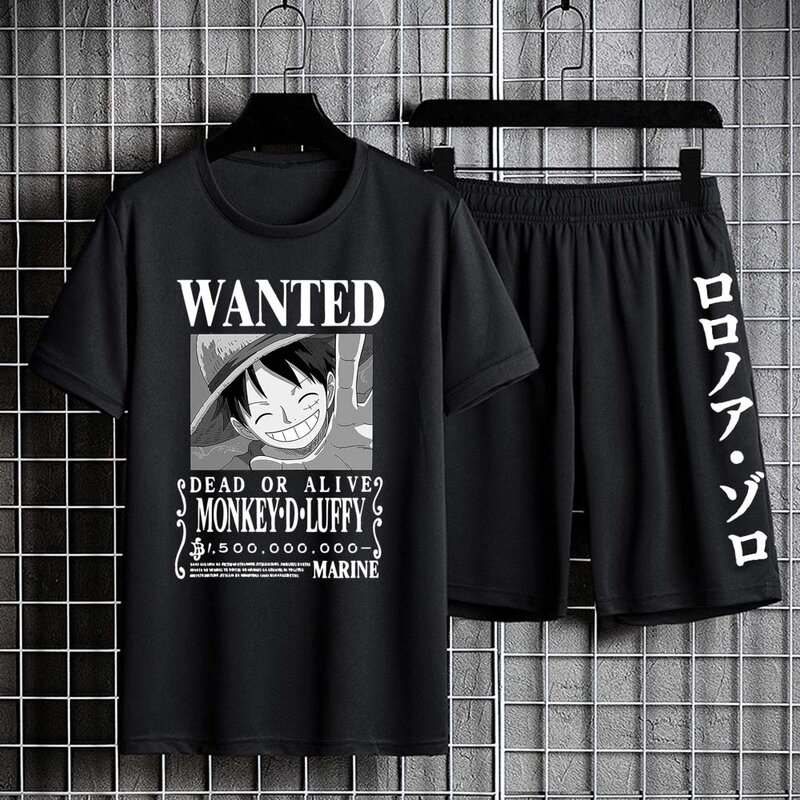 T-shirts conjunto de calças casuais anime impressão de manga curta moletom de treino masculino conjunto