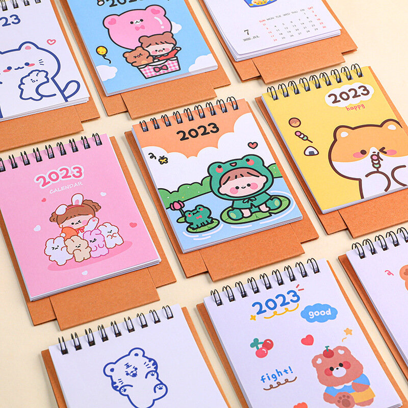 Kawaii śliczne kreatywny Mini 2023 kalendarz biurkowy dekoracje Cartoon papiernicze artykuły szkolne śliczne kalendarz biurkowy s planowanie książki