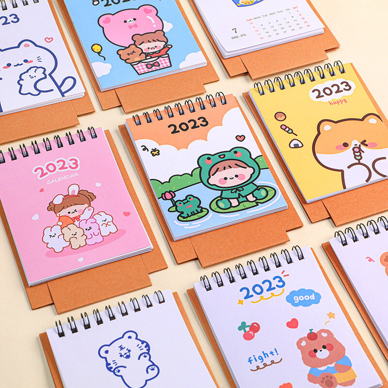 Kawaii bonito criativo mini 2023 calendário de mesa decoração dos desenhos animados artigos de papelaria material escolar bonito calendários de mesa livro planejamento