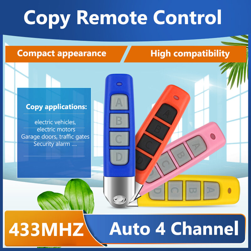 4-10PCS Remote Control 433MHz Car Key Garage Door Gate Opener Remote Control Duplicator Clone Cloning Code 4-Button Transmitter