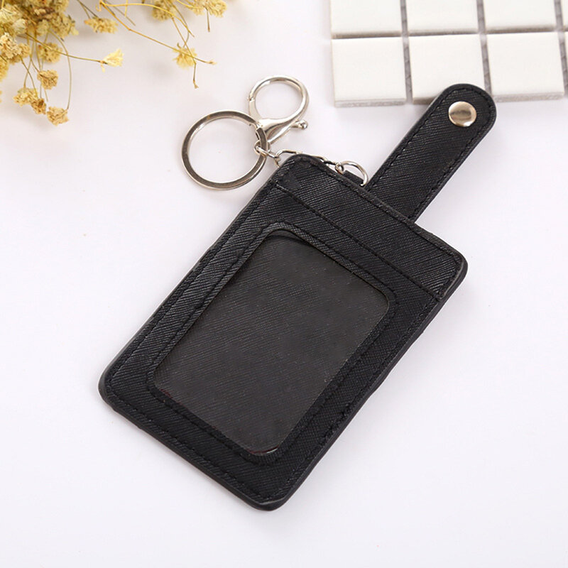 Unisex Color Portable ID Card Holder Bus Cards Cover Case Office Work Key Chain Key Ring Tool