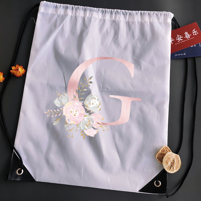 Alphabet Flower Print Drawstring Bag Men Sport Bags Women Yoga Bag Customize Backpack Bookbag Fashion School Shoe Bag for Girl