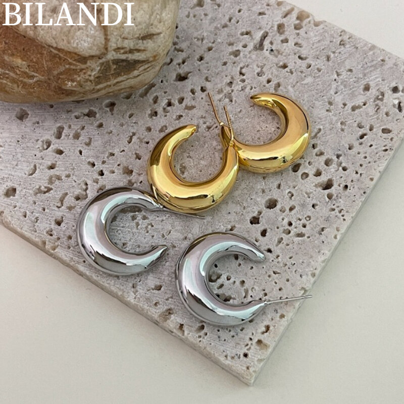 Bilandi Modern Jewelry S925 orecchini geometrici metallici ad ago Simply Design vendita calda orecchini da donna placcati in argento dorato regalo
