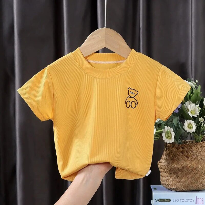 Bear Ice Silk Comfortable Kids T-Shirt Soft Breathable Quick Dry Summer T-Shirt Boys Girls Clothes Charm Fit 2022