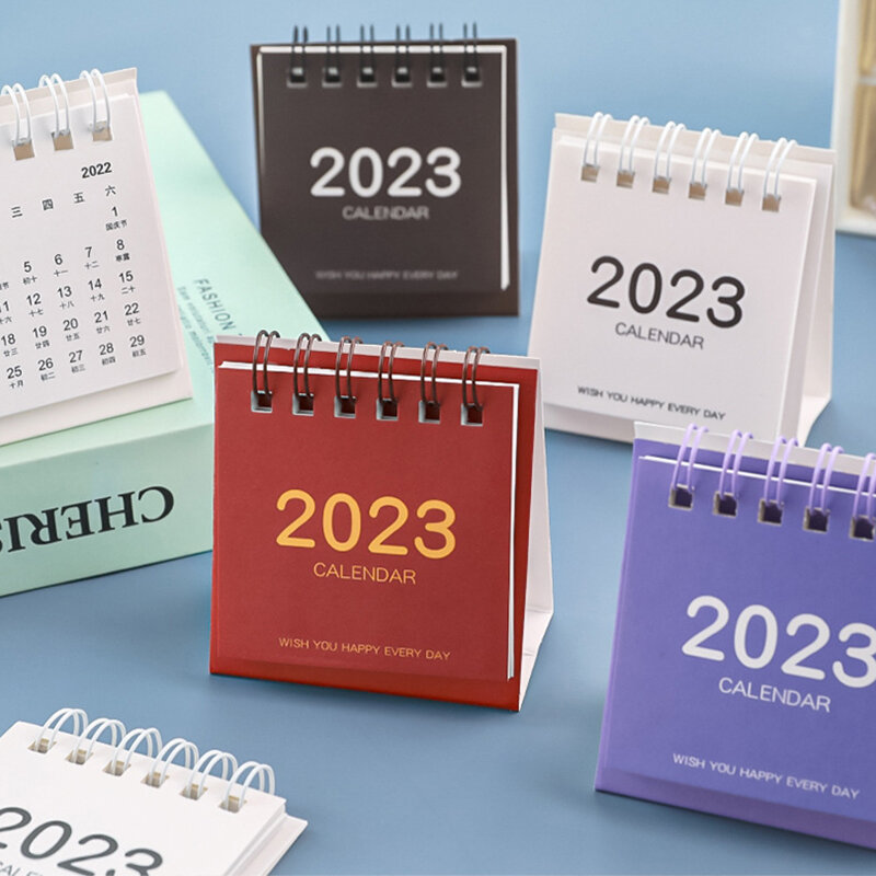 Mini Desktop Paper Calendário simples, monocromático, agendador diário duplo, planejador de mesa, organizador de agenda anual para mesa, 2023