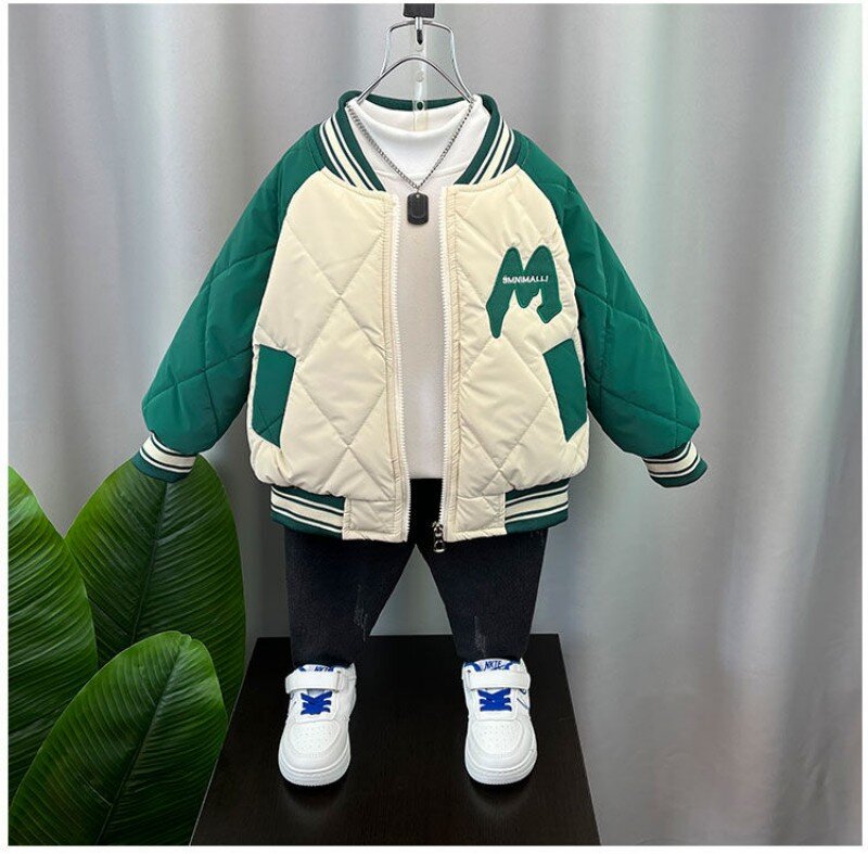 Autumn and Winter Children's Coat Casual Jacket New Boys' and Girls' Clip Plush Thick Coat Baby Baseball Top