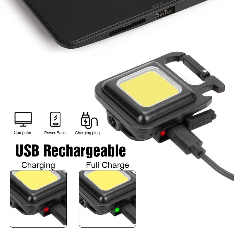 Đèn Pin LED Mini Làm Việc Đèn Di Động Bỏ Túi Đèn Pin Móc Khóa Sạc Điện USB Để Cắm Trại Ngoài Trời Ánh Sáng Nhỏ Miếng Dán Chống Nắng Tĩnh