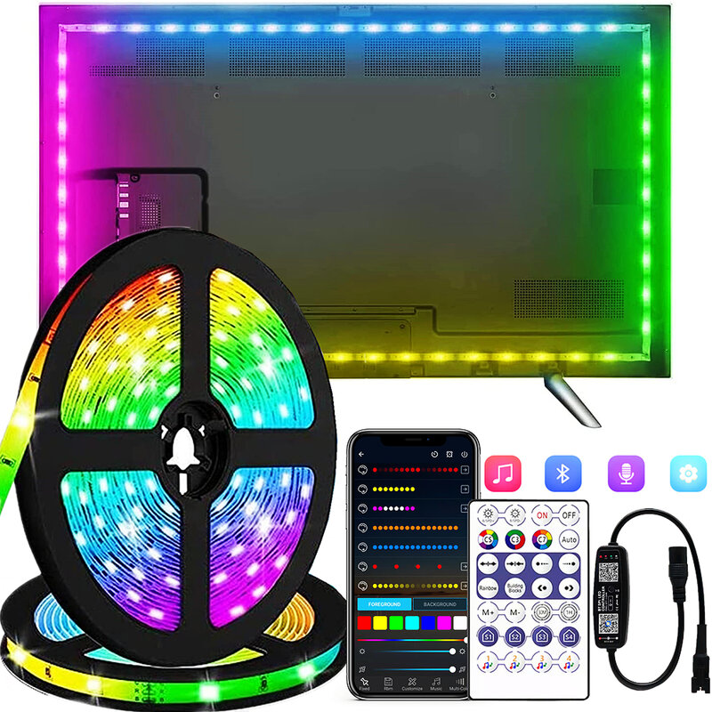 Bande lumineuse LED WS2812B, 1M-20M, RGB 5050 DC 5V, USB, Flexible, contrôle Bluetooth, rétro-éclairage TV, décoration de fête à domicile