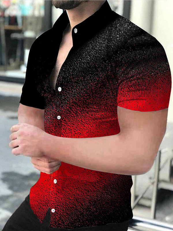 Summer Gradient Men's Casual Short Sleeve Shirts Europe America Leisure Turn Down Collar Print Short Sleeve Tops Mens Clothing
