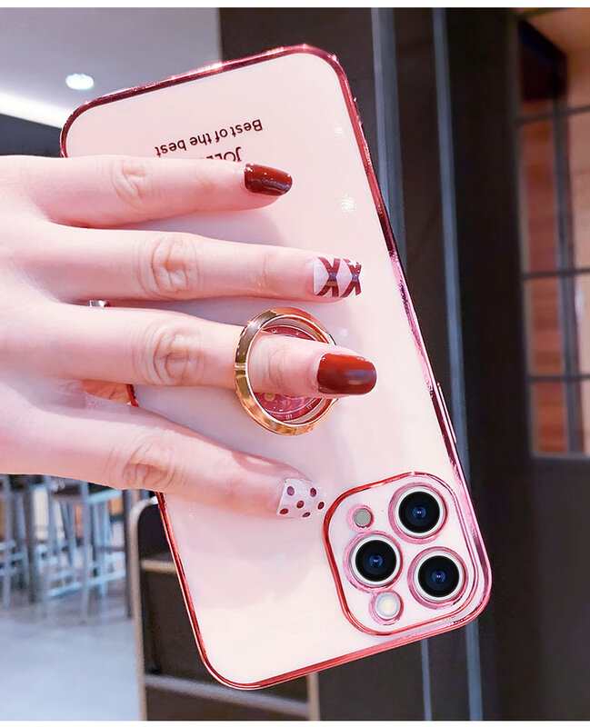 Модный чехол с кольцом-держателем с покрытием для телефона iPhone 13, 12, 11 Pro Max, XR, X, XS, 6, 6S, 7, 8 Plus, мини-подставка, Мягкая силиконовая задняя крышка