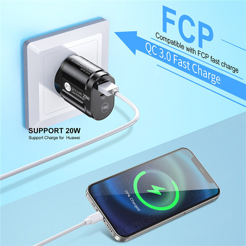 20W USB Charger Fast Charging QC 3.0 For Iphone 12 pro Xiaomi Samsung Oneplus EU US UK Universal Adapter PD Mobile Phone Charger