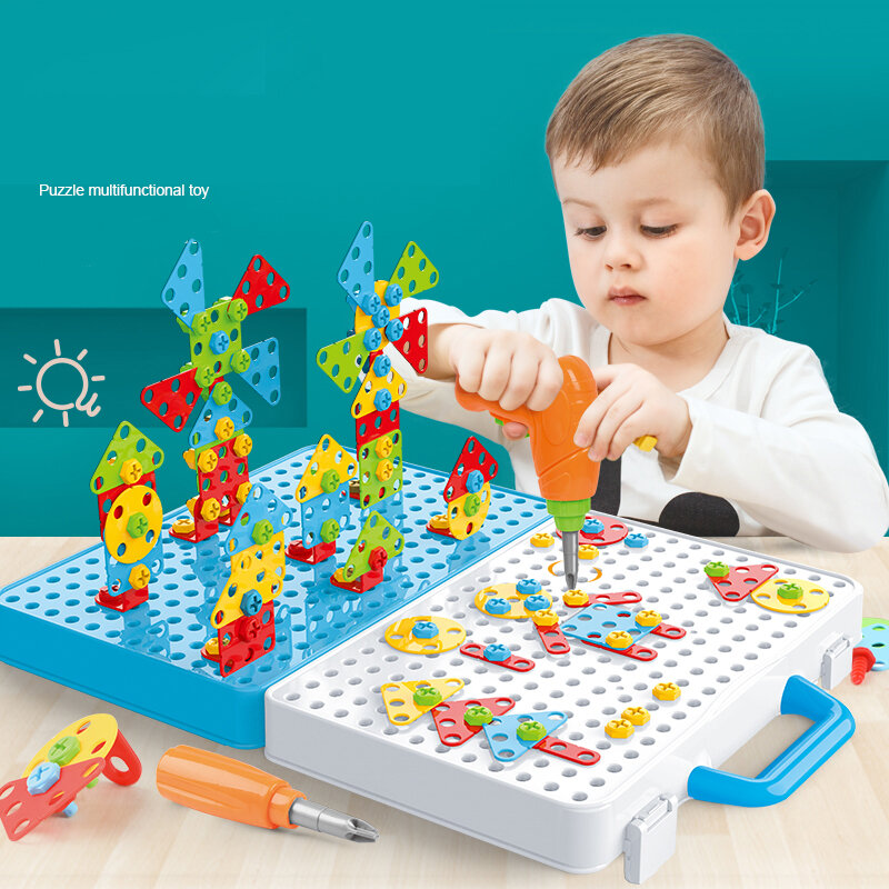 Vite di perforazione 3D creativo mosaico Puzzle giocattoli per bambini mattoni da costruzione giocattoli bambini fai da te trapano elettrico Set ragazzi giocattolo educativo