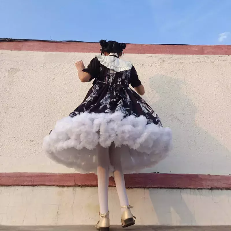 Falda Lolita Ajustable Enagua Creativa con Volantes, Falda de Malla Suave sin Costura, Soporte para Falda Color Blanco