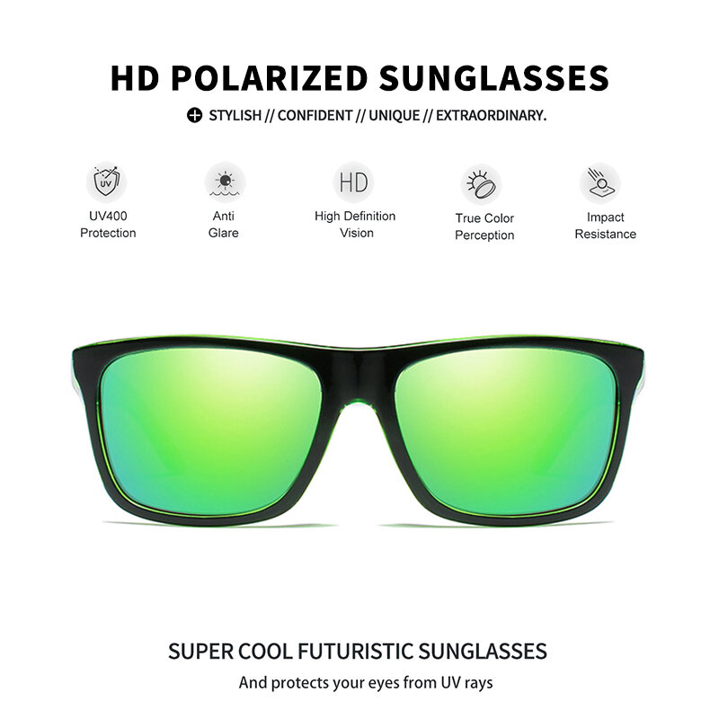 DUBERY Vintage Square Polarized Sunglasses Men Fashion Green Mirror Shades Male UV Protection Driving Sport Sun Glasses for Men