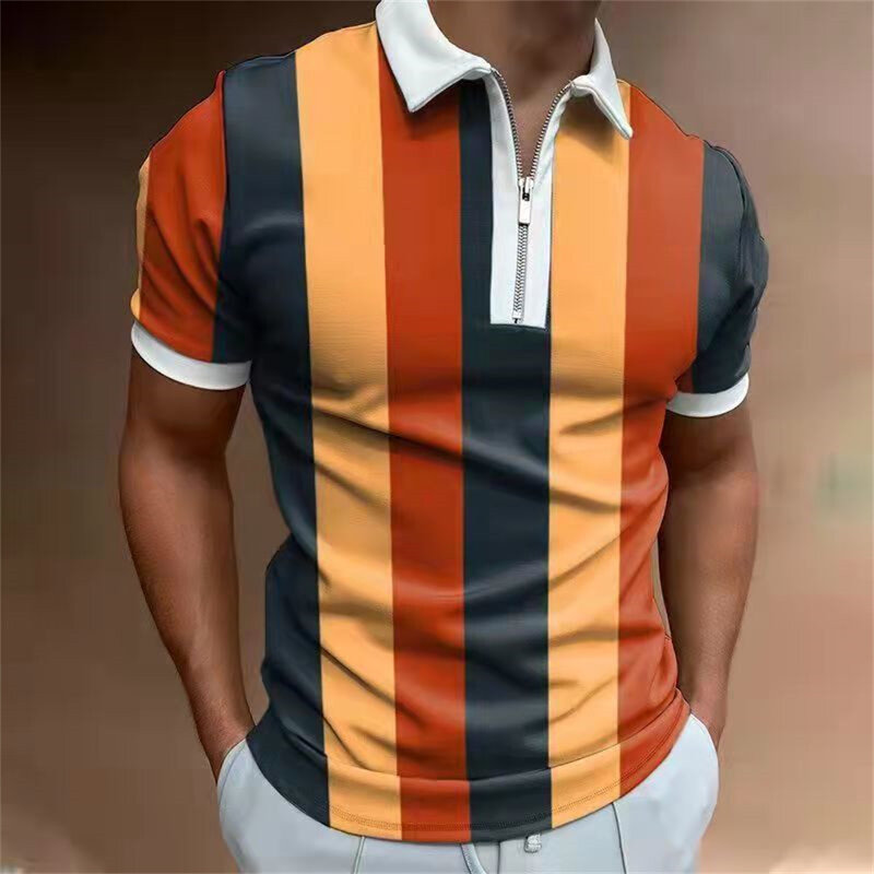 2023 Fashion New Zipper Summer Short -sleeved Men's Casual Polo Shirt