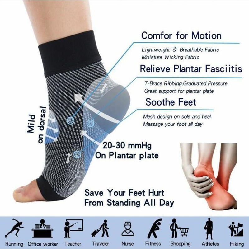 Носки компрессионные унисекс, для облегчения боли при арке стопы, пятки, при давлении, от боли в пятке, с рукавом до лодыжки, компрессионные вязаные