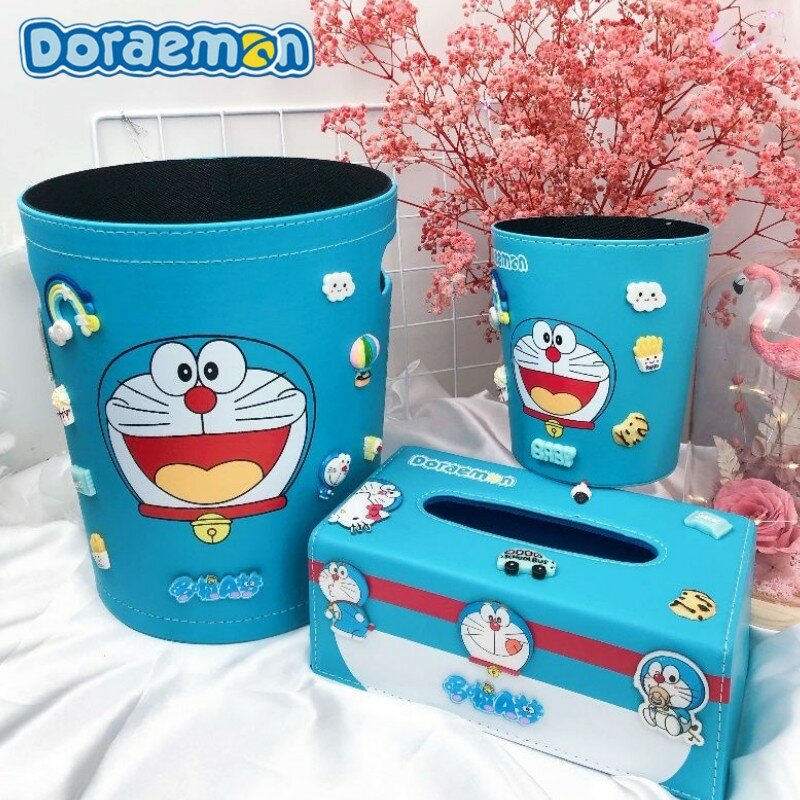Doraemon Cartoon periferiche Cute Home Room scatola di fazzoletti di carta in pelle Kawaii Desktop cestino forniture per mobili nuovo commercio all'ingrosso