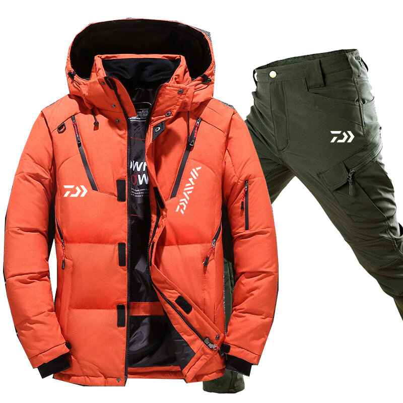 Daiwa Winter Angeln Anzug Im Freien Multi-tasche Atmungsaktive Fleece Camouflage Mit Kapuze Angeln Anzug Sport Bergsteigen Jacke