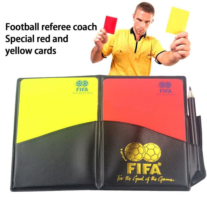 Kartu Kuning Merah Wasit Sepak Bola Olahraga dengan Pena Casing Kulit Peralatan Kompetisi Alat Wasit Praktis