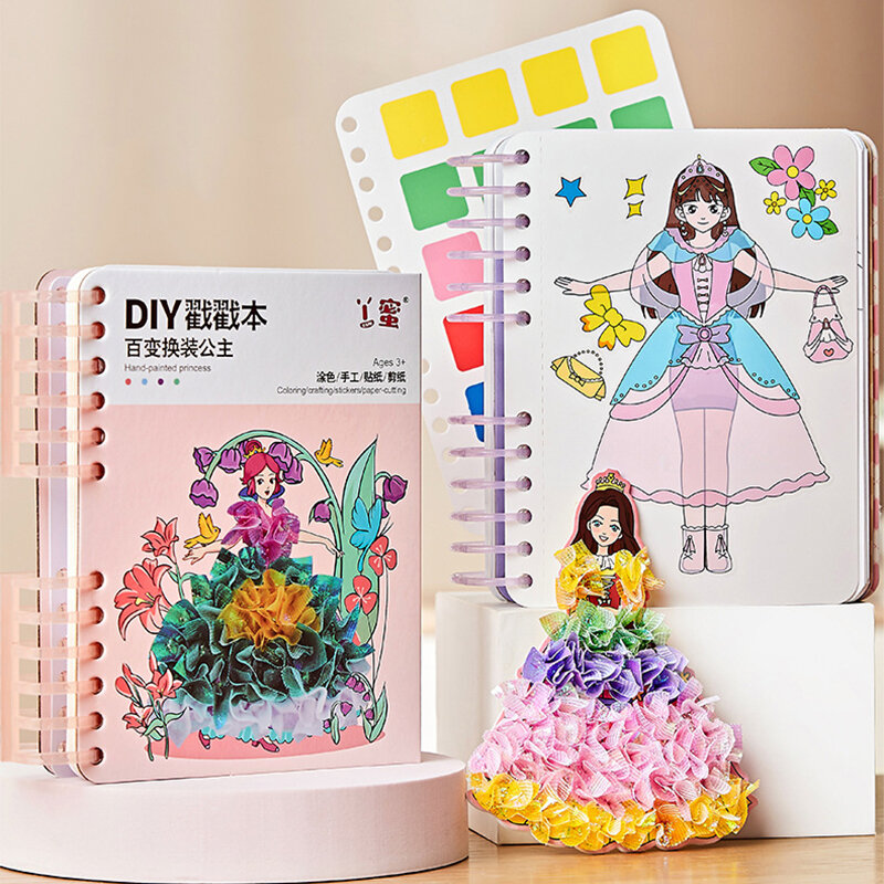Drawing Dress-up Stickers Book DIY Paint Girls Toys Kid Art Poking Princess Handmade Educational Coloring Children Learning Gift