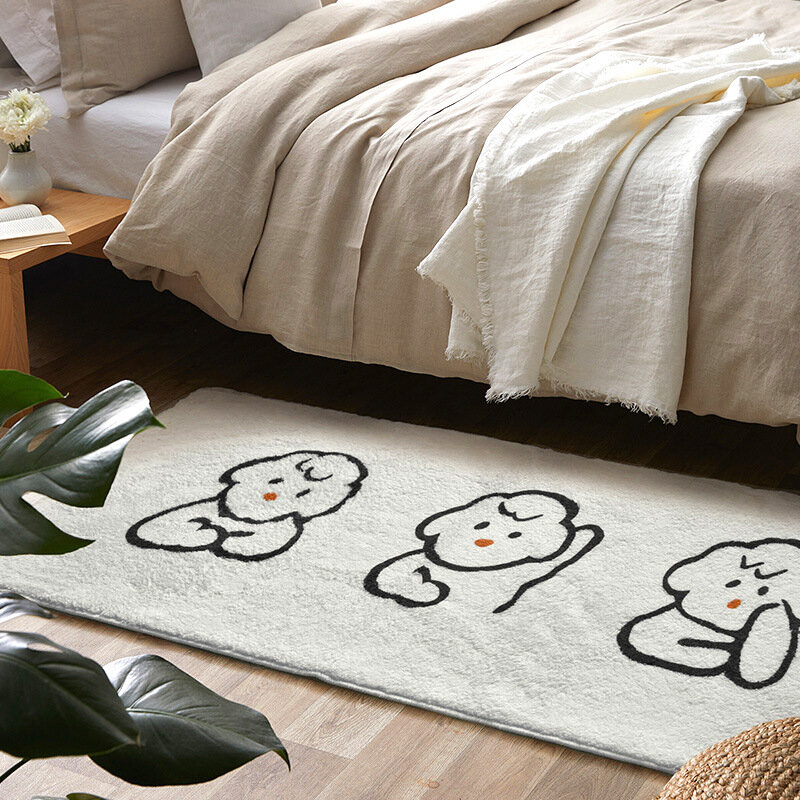 Tapis créatif de dessin animé de chat, nordique, pour chambre à coucher, zone de chevet antidérapante, tapis de sol doux pour salon, décor de Table