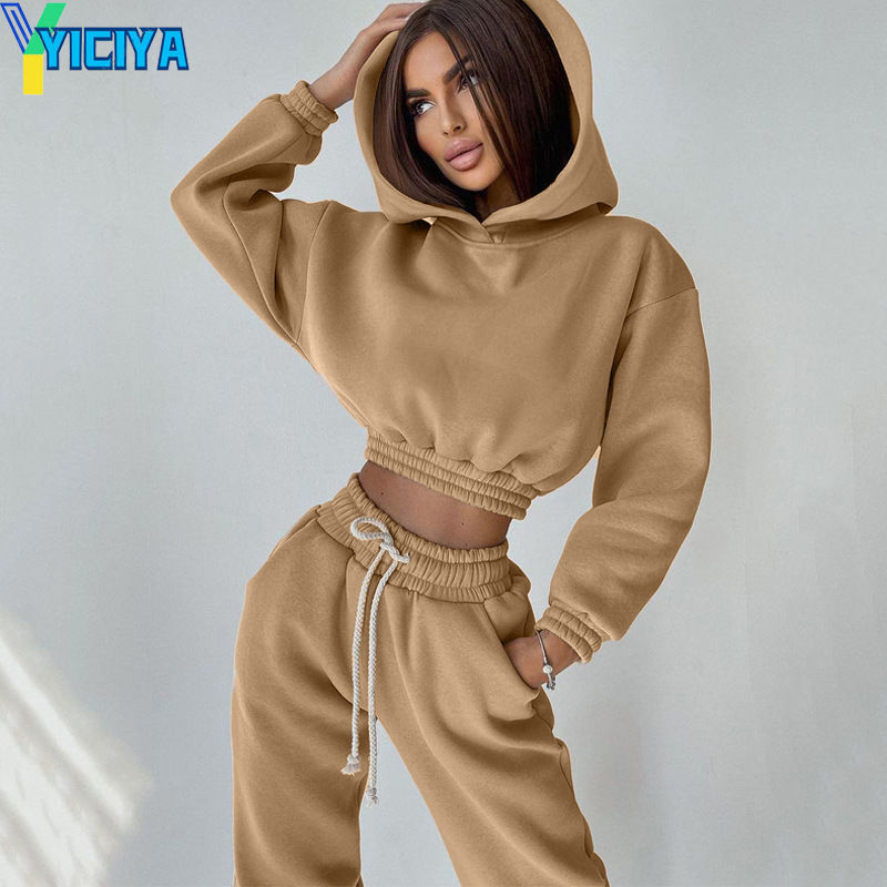 YICIYA 2022 Autumn Women Hoodies And Sweatpants Tracksuits Female Two Piece Solid Color Pullovers Jacket Lounge Wear Casual Suit