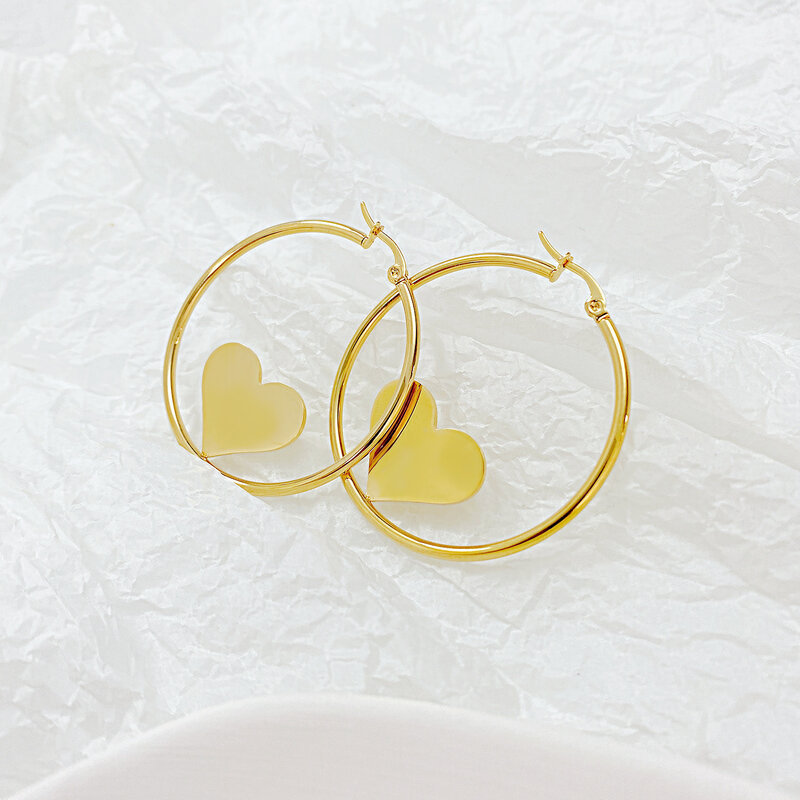 Boucles d'oreilles style européen et américain, grand anneau, en acier titane, haute qualité, design de niche, VINTAGE