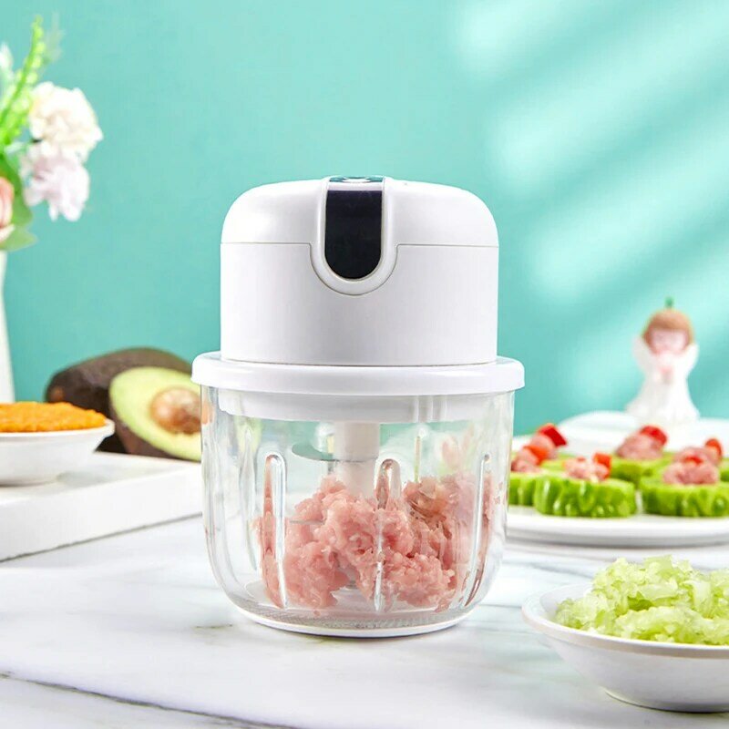 Electric Multifunctional Food Processor Mini Garlic Mincer Portable Vegetable Mincer Onion Meat Grinder Glass Bowl