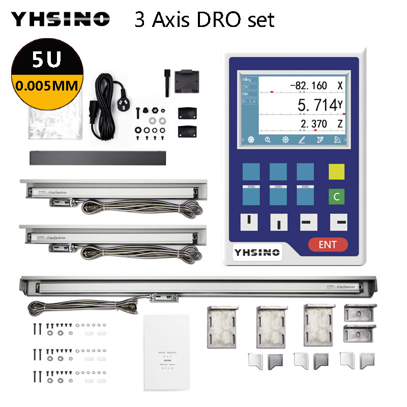 Mini Multifunction DRO Kit YH800-3A Digital Readout 3PCS Linear Encoder Sesnors 5U 5V TTL YHSINO for Lathe Mill CNC Machines