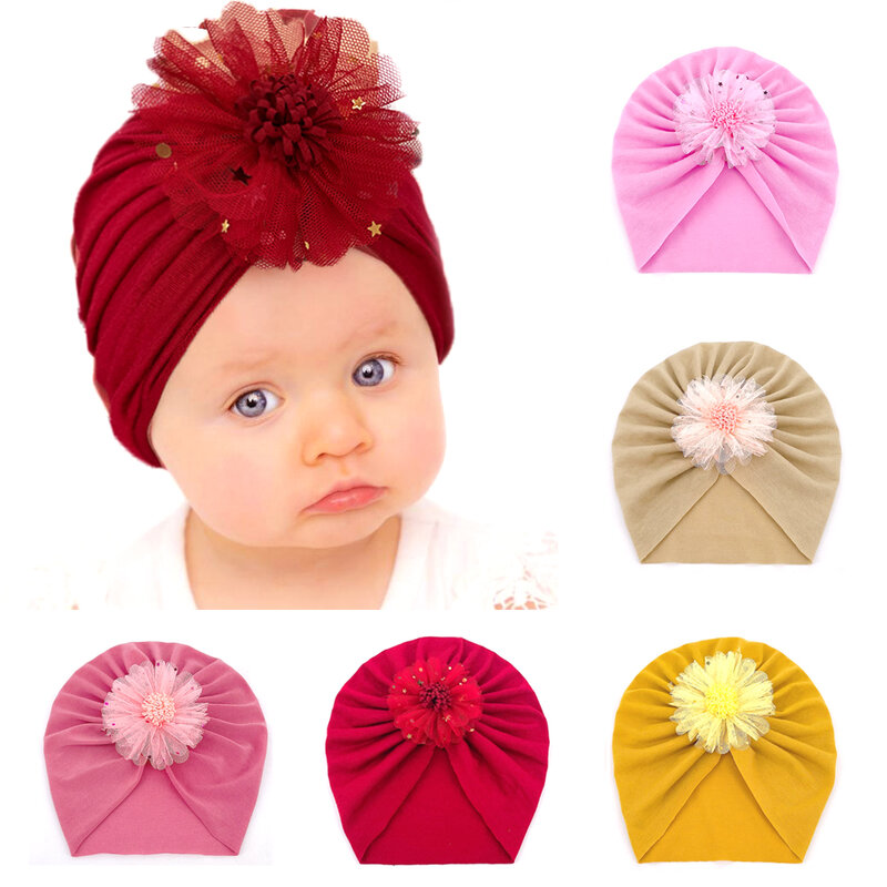 赤ちゃんのためのフラワーターバン,0〜3Tの柔らかいゴム製帽子,新生児と男の子のための愛らしいヘッドギア