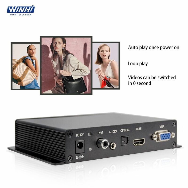 Interruptor de vídeo MPC1080P Full HD, botón de memoria de alimentación óptico de 3,5mm, auriculares HD-MI, VGA, CVBS, reproductor multimedia de señalización Digital