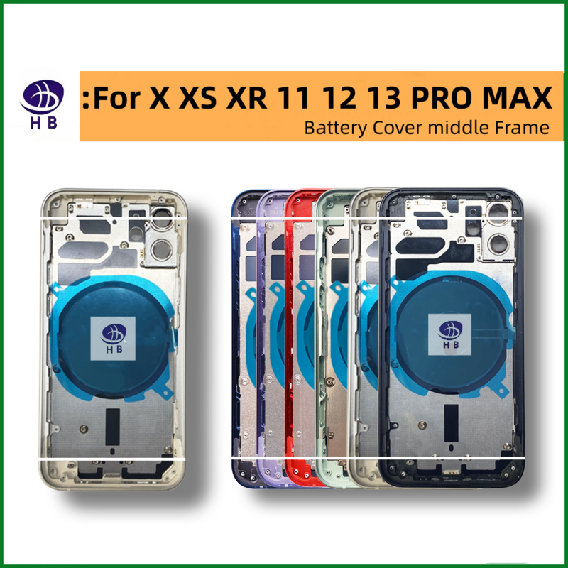 10Pcs สำหรับ iPhone X XS XSMAX XR 11 Pro Max 12 PRO MAX 13 PRO MAX แบตเตอรี่ประตูฝาครอบกลางกรอบและ Sim กลับกระจก