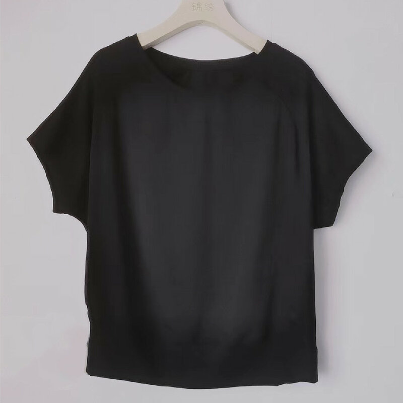 문학 클래식 솔리드 컬러 코튼 반팔 티셔츠, 여성 여름 최신 얇은 루즈한 풀오버 크루넥 탑