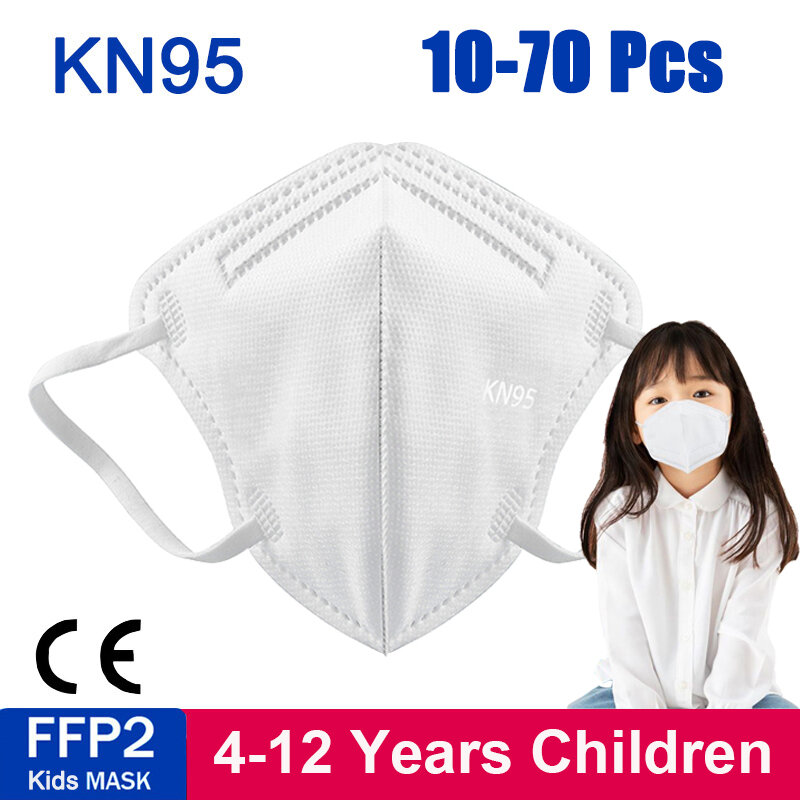 Masques pour enfants KN95, filtres à 5 couches, Anti-poussière, PM2.5, FFP2, pour garçons et filles, 10 à 200 pièces