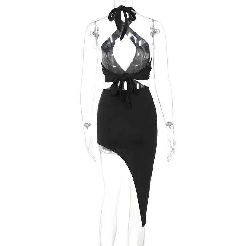 Y2k unregelmäßige Aushöhlung Design ärmellose sexy rücken freie schlanke schwarze Kleid Frauen Sommer elegante Party Lady Kleider