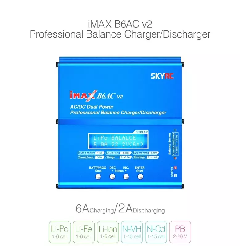 Original skyrc imax b6ac v2 6a lipo bateria balance carregador display lcd descarregador para rc modelo de carregamento da bateria re-modo de pico