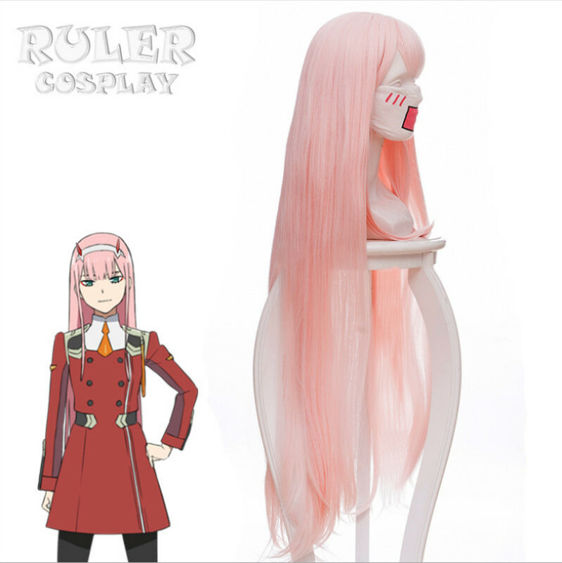 Anime DARLING in the FRANXX 02 Cosplay Wigs Zero Two Wigs 100cm Long Pink Synthetic Hair Perucas Cosplay Wig + Wig Cap