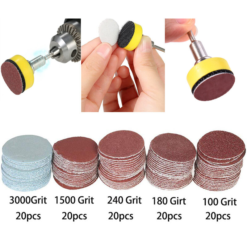 100Pcs Sanding Discs Pad 100-3000 Grit Abrasive Polishing Pad Kit for Dremel Rotary Tool Sandpapers Accessories 1inch 25mm