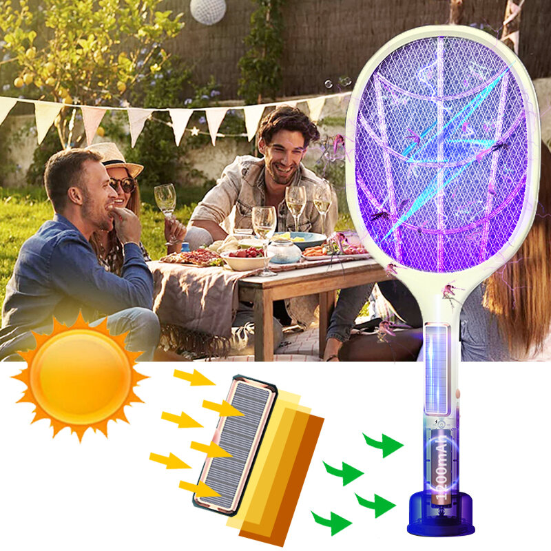 Matamoscas de energía Solar, nuevo matamoscas inteligente recargable por USB, con descarga eléctrica, trampa para mosquitos