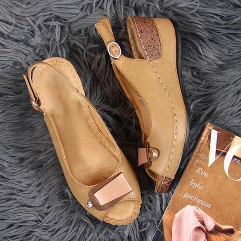 Sandales à talons compensés pour femmes, chaussures d'été, à bout ouvert, confortables, lanière à boucle, sandales plates à enfiler, nouvelle collection