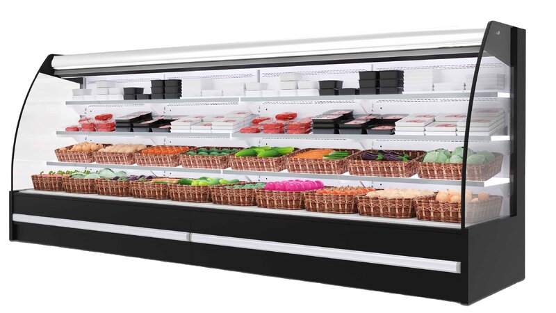 Refrigerador de exhibición, escaparate de supermercado para frutas y verduras, puerta de vidrio, exhibición Vertical, congelador comercial