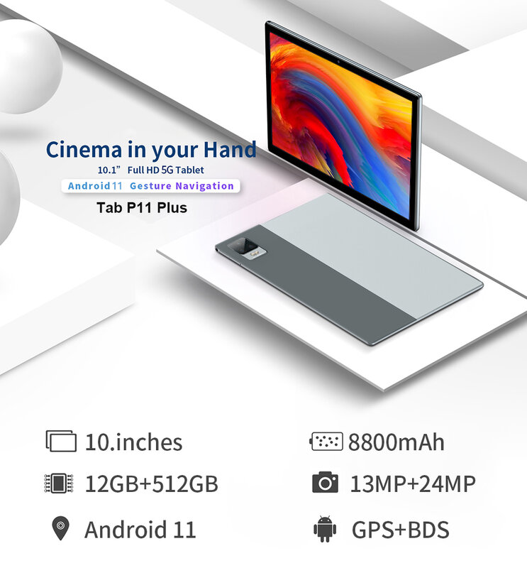 Tableta P11 5G Pad P11 Plus 2022, 10 pulgadas, 2K, pantalla LCD, Snapdragon Deca Core, 512 GB, Android 11, tabla de Firmware Global