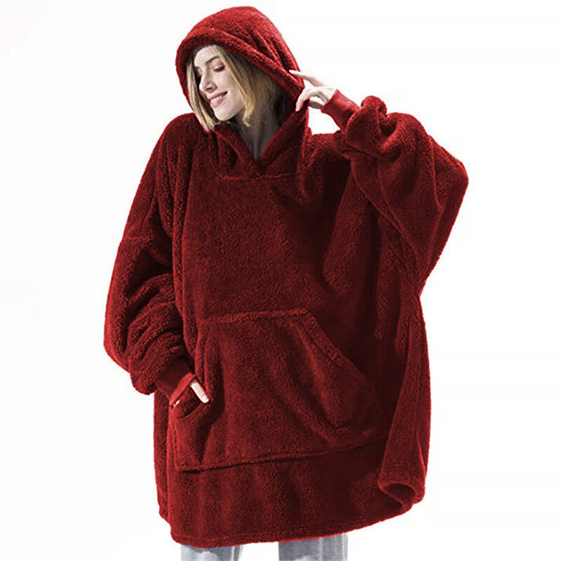 HMSU – couverture polaire avec manches et poches à capuche pour l'extérieur, sweat-shirt chaud et doux, incliné, peignoir, pull, nouvelle collection
